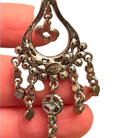 blue glass crystal fancy antiqued silver finish Kirks Folley dangle earrings - Picture 3 of 4